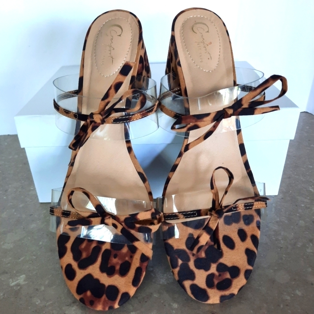 Lot Of 2 Cato C Comfort Sandals Sz 10 Leopard Slides Brown Black Kitten Heels - Picture 2 of 15